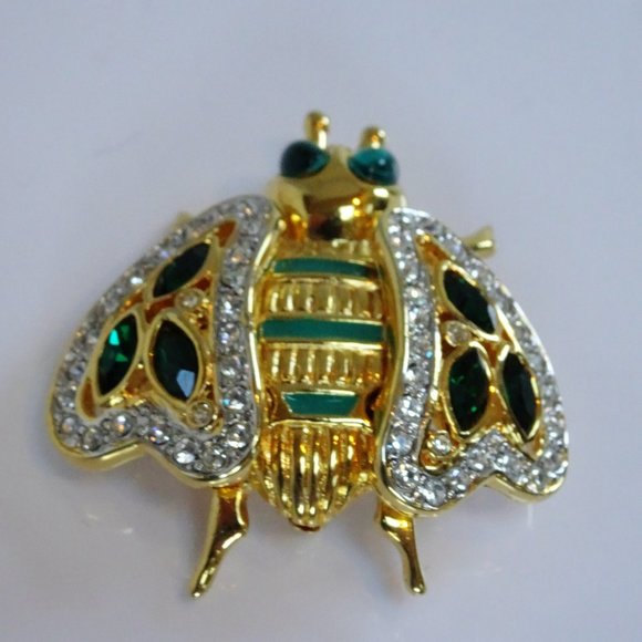 VALENTINO Garavani Crystal Poured Glass Pate de Verre Gripoix Bug Bee Pin Brooch - Picture 14 of 15